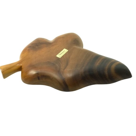 Vintage Monkeypod Wood Bowl Leaf Shape Divided Serving Trays Nuts Candy - Picture 10 of 12